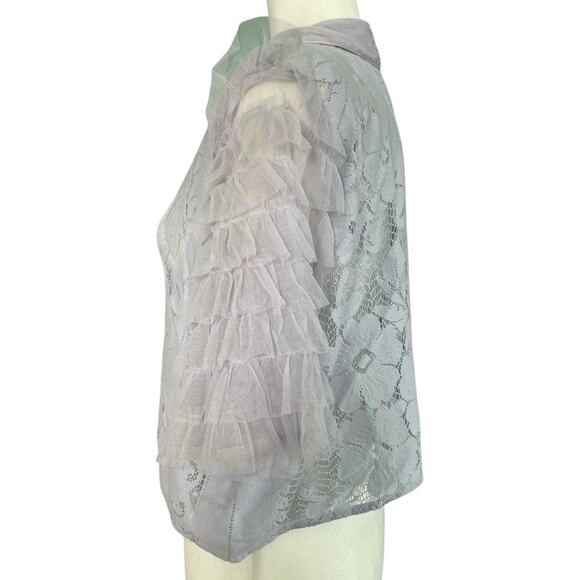 Free People Women’s Madonna Semi-Sheer Lace Cropped Top Blouse Lilac Size XL - Picture 4 of 9